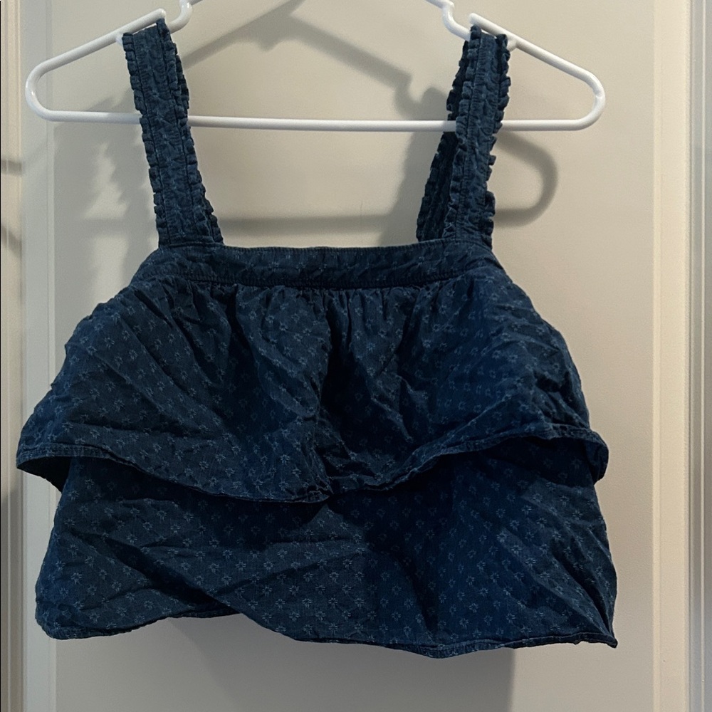 Madewell Denim Indigo Tiered Ruffle Strap Cropped Top Festival Cottage Core M